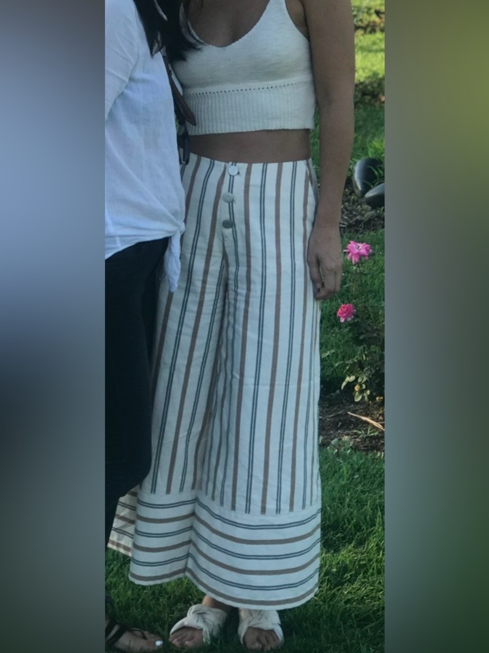 Beige Striped Wide-Leg Skirt